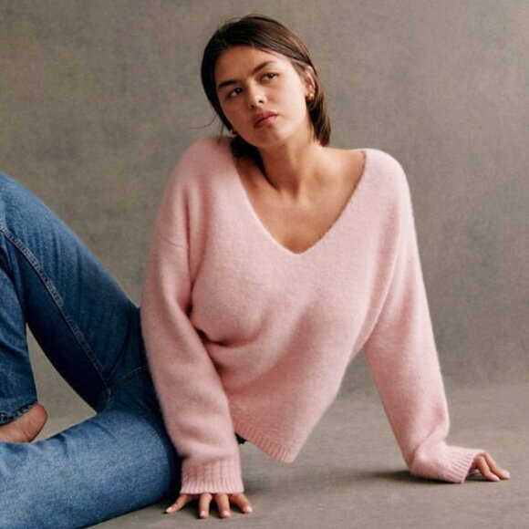 EUC Sezane Denisa Alpaca Blend V-Neck Sweater Light Pink XXL - Picture 2 of 8